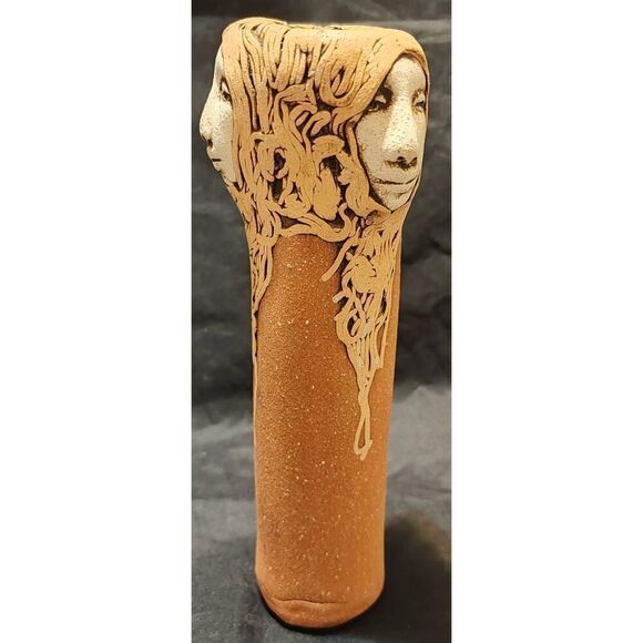 Vintage Jude Holdsworth 3 Faces Studio Pottery Vase 7.25" tall Spaghetti hair te - Picture 2 of 9